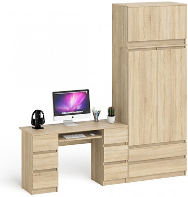 Мори Стол компьютерный МС-2 + Шкаф МШ900.1 + Антресоль МА900.1, цвет дуб сонома, ШхГхВ 225,8х50,4х234,2 см., универсальная сборка