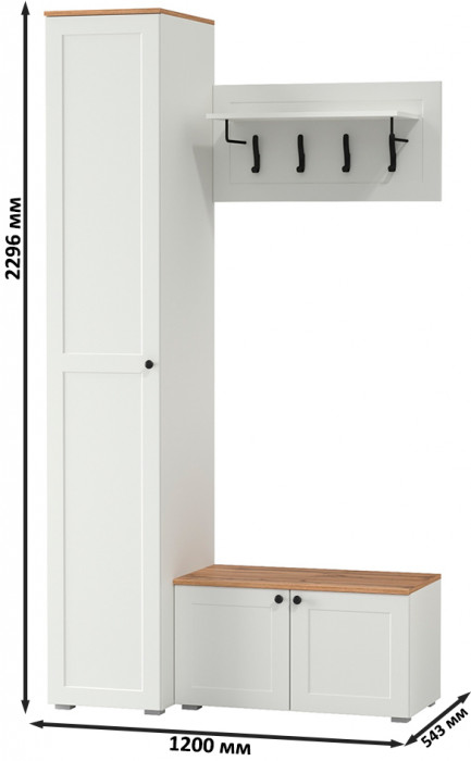 Остин Прихожая 25, цвет белый шагрень/дуб крафт золотой, ШхГхВ 120х54,3х229,6 см., универсальная сборка