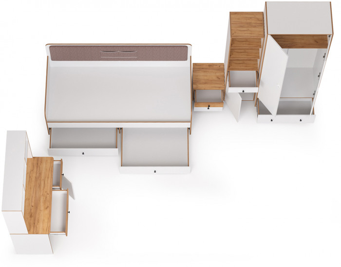 Вуди Компоновка № 39, цвет белый премиум/дуб крафт золотой/саванна латте, сп. м. 900х2000 мм., б/м, основание есть, матрас высотой до 200 мм.