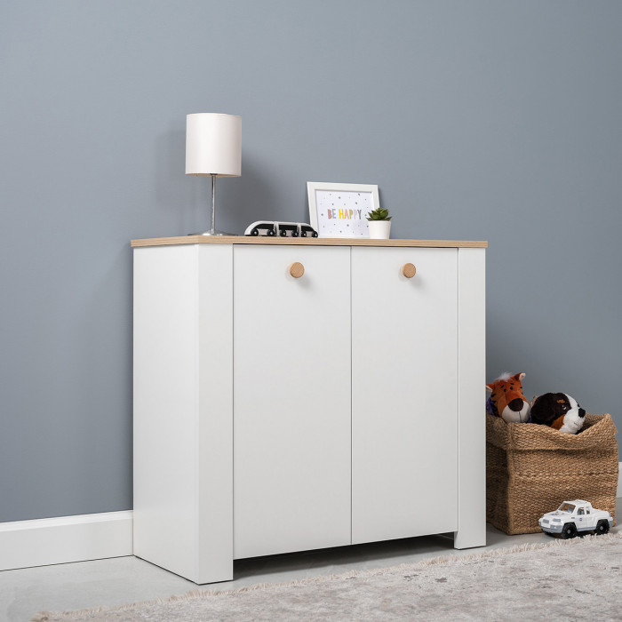 Джастин 16.228.02 Комод, цвет белый шагрень/дуб белый эксклюзив, ШхГхВ 76,6х39,2х75,3 см. (две дверки)