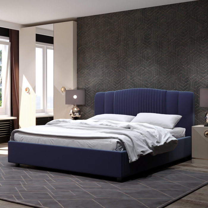 Кровать-12М с подъемным основанием 1600 темно-синяя