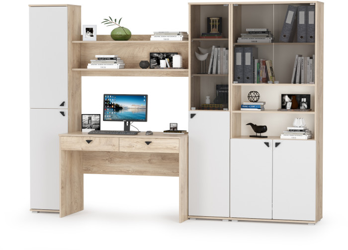 КР100 Бостон № 45, цвет дуб эндгрейн элегантный/фасады МДФ милк рикамо софт, 13.154+12.69+09.132+13.155+13.156, ШхГхВ 269,2х57,2х194,4 см., ун. сборка