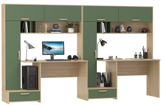 Лайт Стол письменный 03.243Н + Лайт Стол письменный 03.243Н, цвет плэйн/дымчатый зелёный, ШхГхВ 300,4х57,3х179,9 см., НЕ универсальная сборка