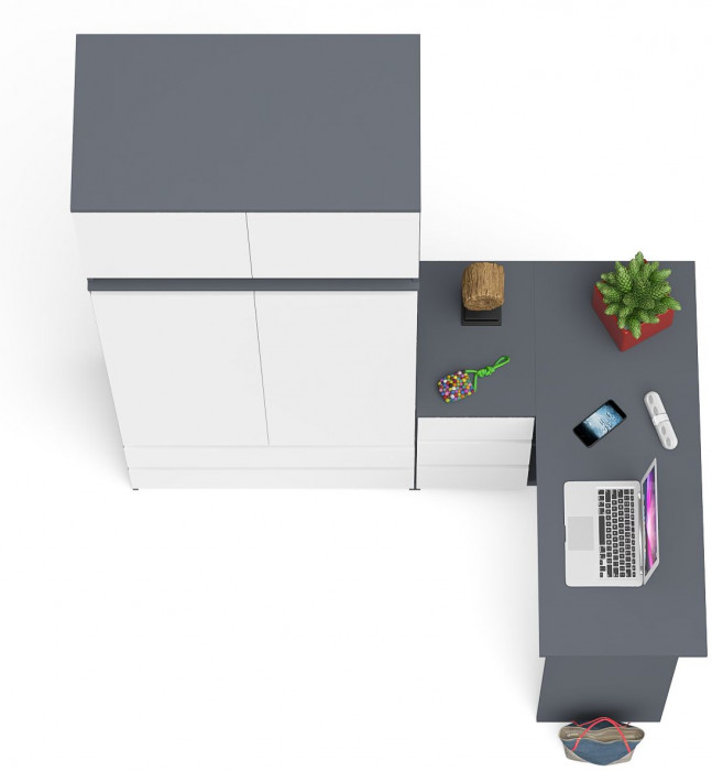 Мори компьютерный стол МС-16 левый + Шкаф МШ900.1 + Антресоль МА900.1, графит/белый