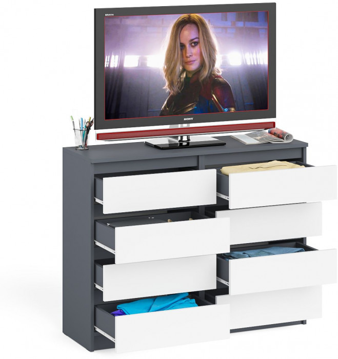 Мори Комод МК1200.8, цвет графит/белый, ШхГхВ 120,4х41х94 см.