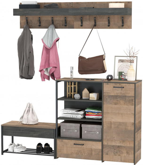 Трувор Прихожая 184, цвет дуб гранж песочный/интра, ШхГхВ 189х36,9х195 см., универсальная сборка