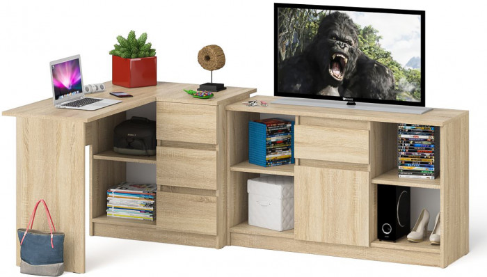 Мори Стол компьютерный МС-16 правый + Тумба МТВ1204.1, цвет дуб сонома, ШхГхВ 244,8х84,9х76,6 см., выдвижные ящики справа, НЕ универсальная сборка