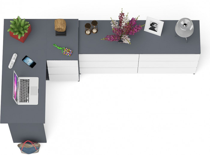 Мори компьютерный стол МС-16 правый + Комод МК1380.6, графит/белый