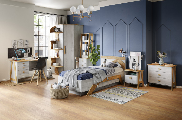 Кровать односпальная 90х200 "Скандинавия" с щитовым основанием - Бетон пайн светлый/Дуб наварра