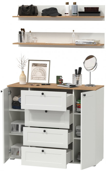 Остин Прихожая 71, цвет белый шагрень/дуб крафт золотой, ШхГхВ 120х41,9х180 см.