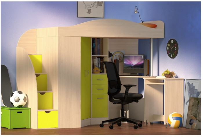 Кровать-чердак Юниор 4 (Винтерберг/Ирис)