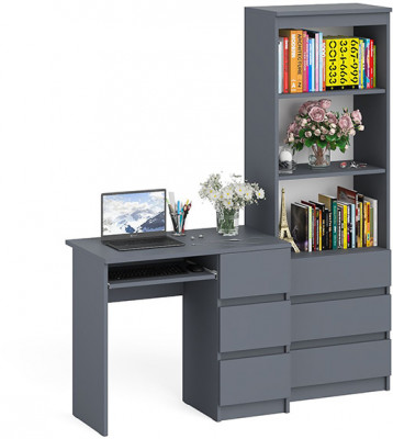 Мори Стол компьютерный МС-6 правый + Стеллаж МСТ600.3, цвет графит, ШхГхВ 150,4х50х179,6 см., выдвижные ящики справа, НЕ универсальная сборка
