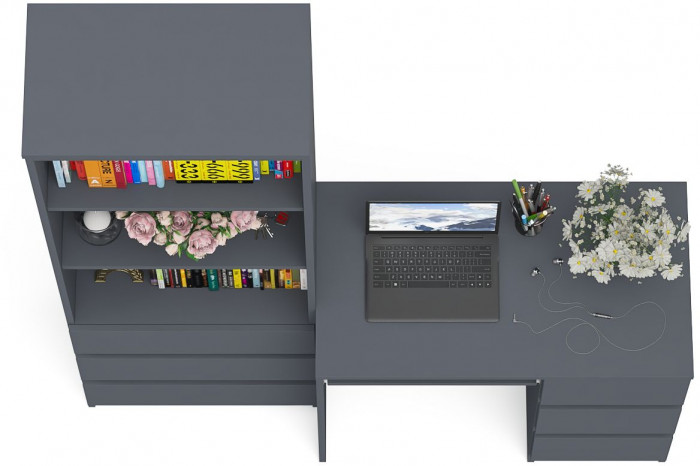 Мори Стол компьютерный МС-6 правый + Стеллаж МСТ600.3, цвет графит, ШхГхВ 150,4х50х179,6 см., выдвижные ящики справа, НЕ универсальная сборка