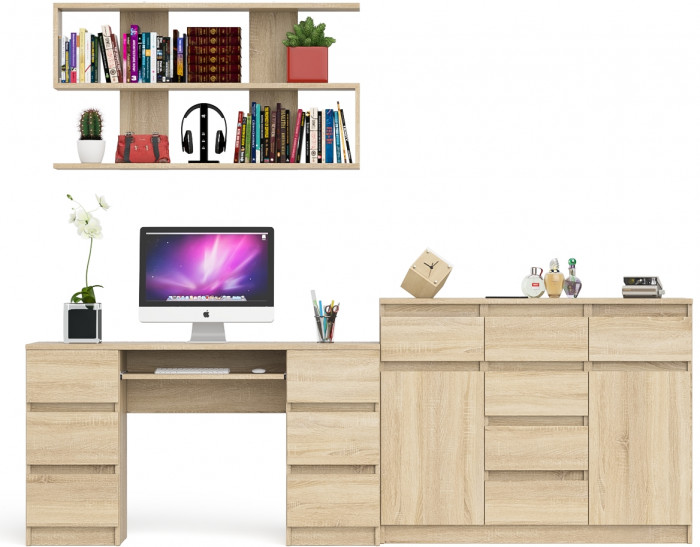 Мори компьютерный стол МС-2 + Комод МК1200.4 + Полка 1200, дуб сонома