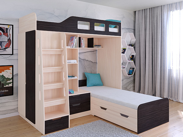 Кровать двухъярусная Астра 4 Дуб молочный/Венге