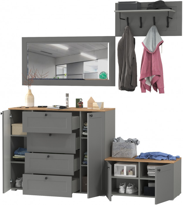 Остин Прихожая 50, серый графит/дуб крафт золотой