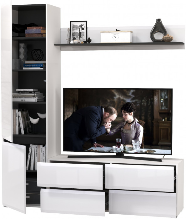 Сидней Комплектация № 046, корпус белый/чёрный/фасады МДФ белый глянец