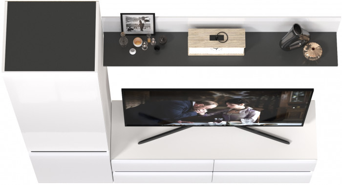 Сидней Комплектация № 046, корпус белый/чёрный/фасады МДФ белый глянец