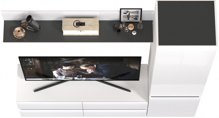 Сидней Комплектация № 046, корпус белый/чёрный/фасады МДФ белый глянец