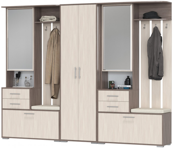 Прихожая Домино 3, цвет бодега тёмный/бодега светлый, ШхГхВ 260х36х202 см., универсальная сборка