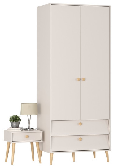 Афина Спальня Шкаф 2-х дверный + Тумба прикроватная, кашемир серый