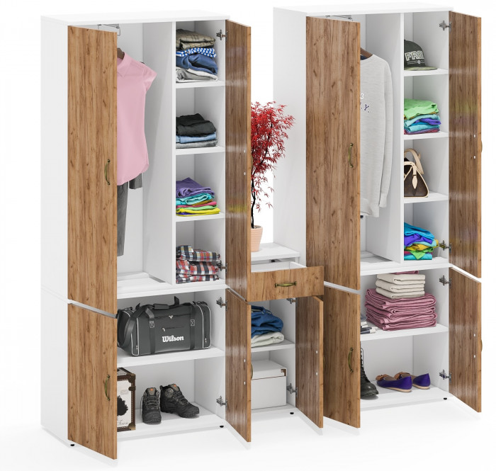 Лидер-8 Шкаф МД 20Б + Шкаф МД 20Б + Тумба МД 3.15, белый шагрень/крафт золото