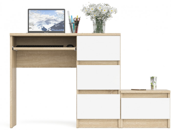 Мори компьютерный стол МС-6 правый + Тумба ТМП400.1, дуб сонома/белый