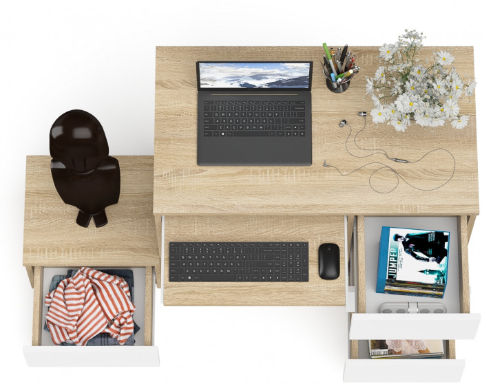 Мори компьютерный стол МС-6 правый + Тумба ТМП400.1, дуб сонома/белый