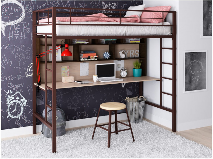 Кровать-чердак Севилья 1.2 (Венге / Дуб молочный, Слоновая кость)