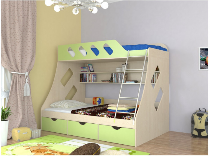 Дельта-20.01 Детская двухъярусная кровать с лестницей (Дуб молочный, Дуб Сонома)