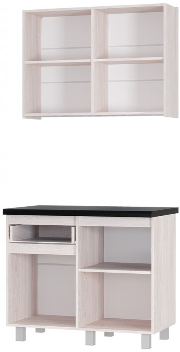 Готовая кухня Тренд 1.0 м, Ясень белый, Черный янтарь