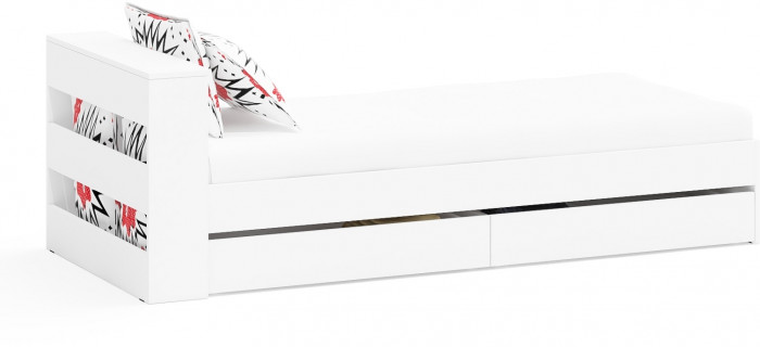 Ксения Кровать с ящиками 0900, цвет белый, ШхГхВ 96,4х221,6х72 см., сп.м. 900х2000 мм., без матраса, основание есть, универсальная сборка
