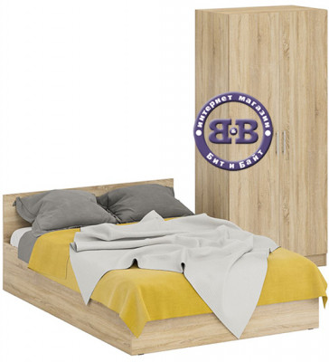 Кровать 1400 + Шкаф 2-х створчатый Стандарт, цвет дуб сонома, ШхГхВ 143,5х203,5х70 + 90х52х200 см., сп.м. 1400х2000 мм., без матраса, основание есть