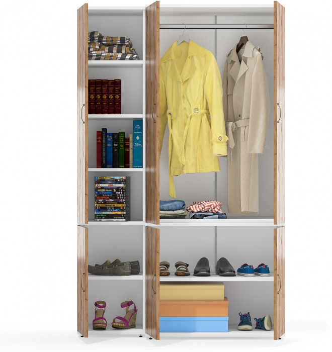 Лидер-8 Модуль Пенал МД 22Б + Шкаф МД 19Б, цвет белый шагрень/крафт золото, ШхГхВ 120х50х190 см., универсальная сборка