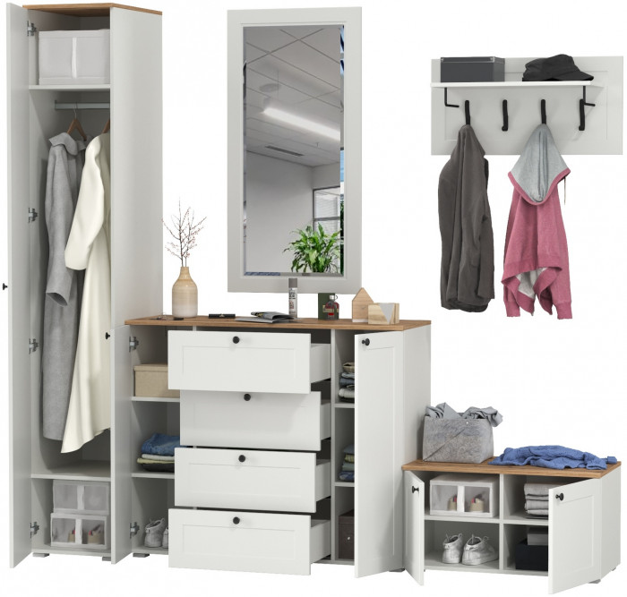 Остин Прихожая 51, белый шагрень/дуб крафт золотой