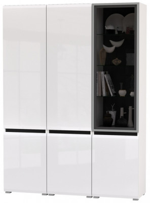 Сидней 13.200 Шкаф 2 штуки + Шкаф-витрина 13.201, корпус: белый/чёрный/фасады: МДФ белый глянец/стекло
