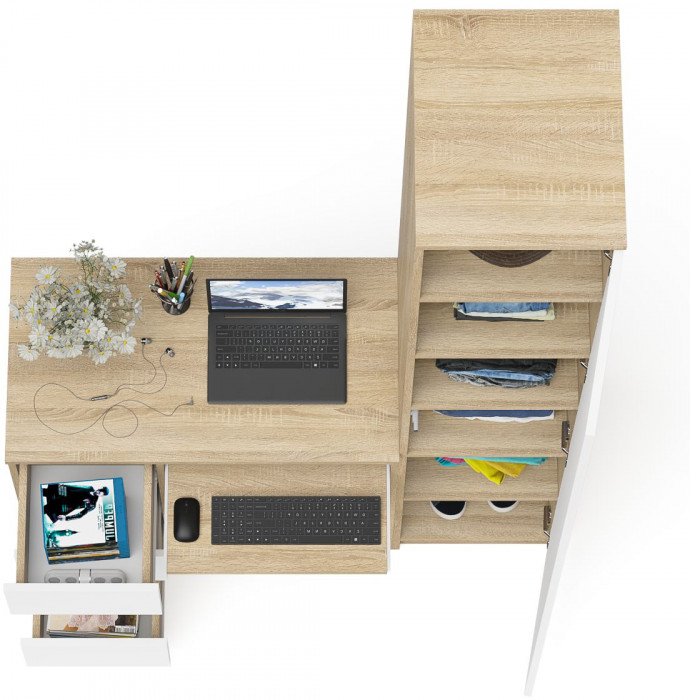 Мори компьютерный стол МС-6 левый + Пенал МШ400.1, дуб сонома/белый