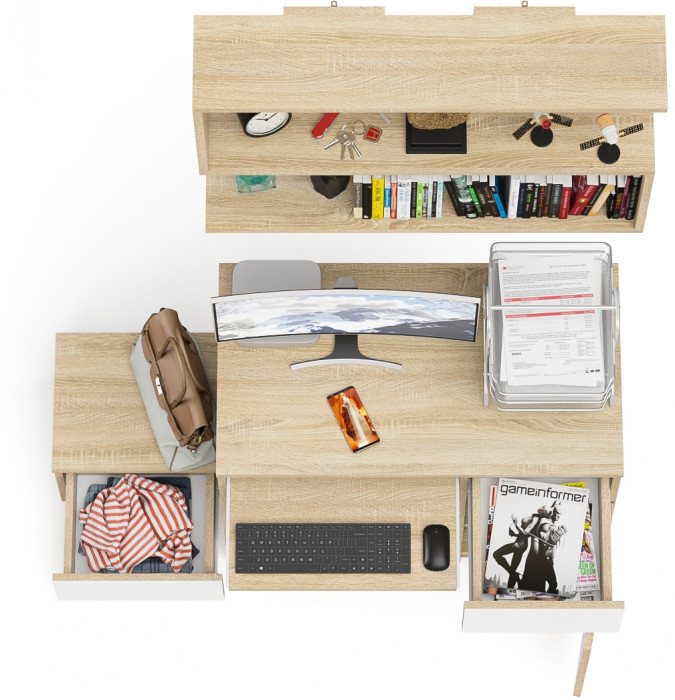 Мори Стол компьютерный МС-1 правый + Тумба ТМП400.1 + Полка 900, цвет дуб сонома/белый, ШхГхВ 130,4х50х209,6 см., НЕ универсальная сборка