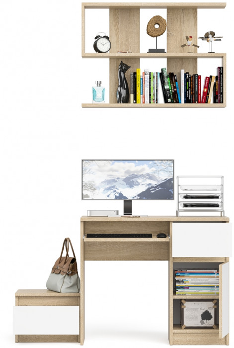 Мори Стол компьютерный МС-1 правый + Тумба ТМП400.1 + Полка 900, цвет дуб сонома/белый, ШхГхВ 130,4х50х209,6 см., НЕ универсальная сборка