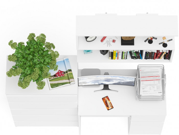 Мори компьютерный стол МС-1 правый + Комод МК700.5 + Полка 900, белый