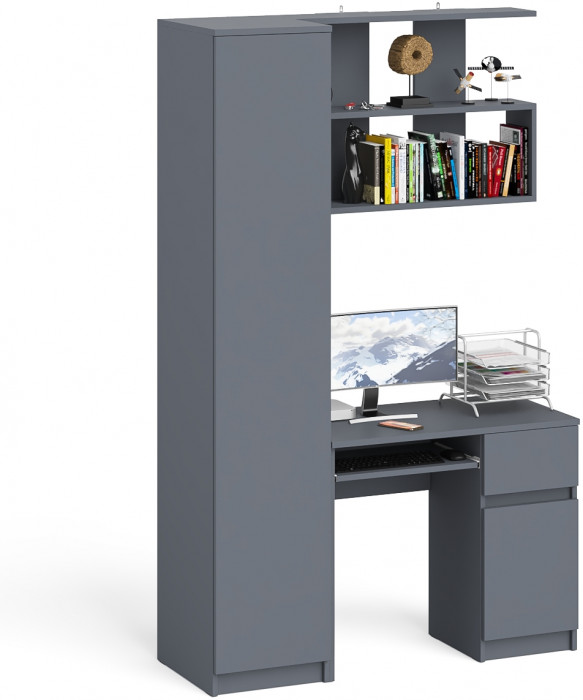 Мори Стол компьютерный МС-1 правый + Пенал МШ400.1 + Полка 900, цвет графит, ШхГхВ 130,4х50,4х209,6 см., НЕ универсальная сборка