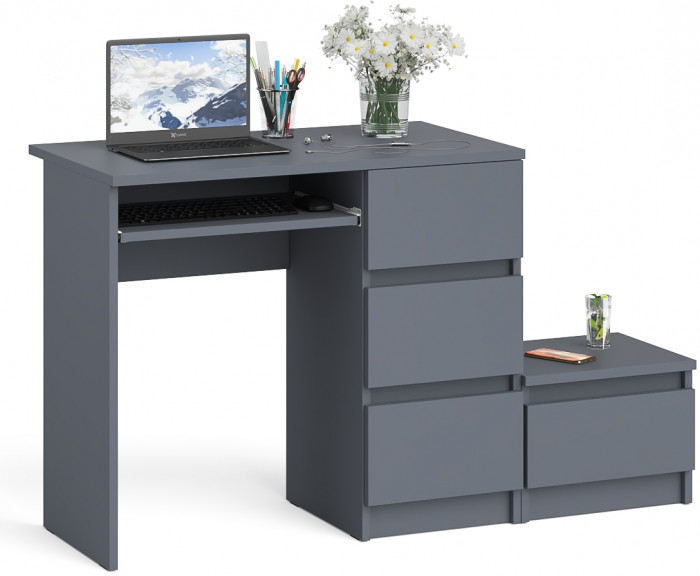 Мори Стол компьютерный МС-6 правый + Тумба ТМП400.1, цвет графит, ШхГхВ 130,4х50х76,6 см., выдвижные ящики справа, НЕ универсальная сборка