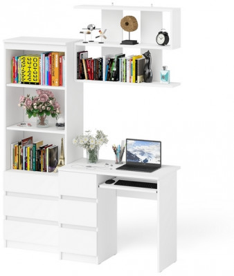 Мори компьютерный стол МС-6 левый + Стеллаж МСТ600.3 + Полка 900, белый