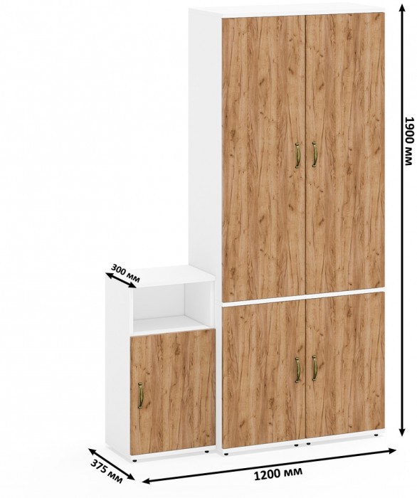 Лидер-8 Пенал МД 22Б + Пенал МД 22Б + Тумба МД 3.19, цвет белый шагрень/крафт золото, ШхГхВ 120х37,5х190 см., универсальная сборка