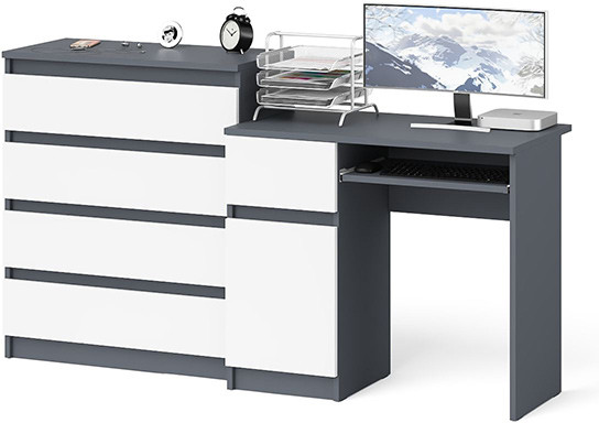 Мори Стол компьютерный МС-1 левый + Комод МК800.4, цвет графит/белый, ШхГхВ 170,4х50х94 см., выдвижной ящик слева, НЕ универсальная сборка