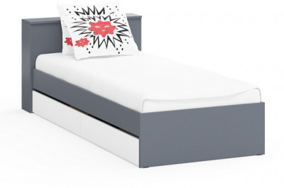 Ксения Кровать с ящиками 0900, цвет графит/белый, ШхГхВ 96,4х221,6х72 см., сп.м. 900х2000 мм., без матраса, основание есть, универсальная сборка