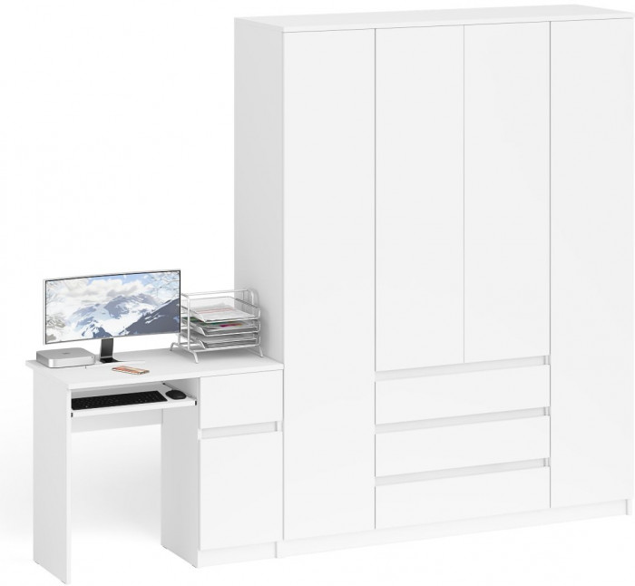 Мори компьютерный стол МС-1 правый + Шкаф МШ1600.1, белый