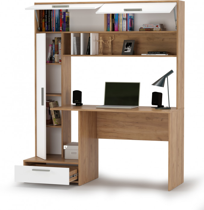 Лайт Стол письменный 03.243Н, цвет дуб крафт золотой/белый премиум, ШхГхВ 150,2х57,3х179,9 см., НЕ универсальная сборка