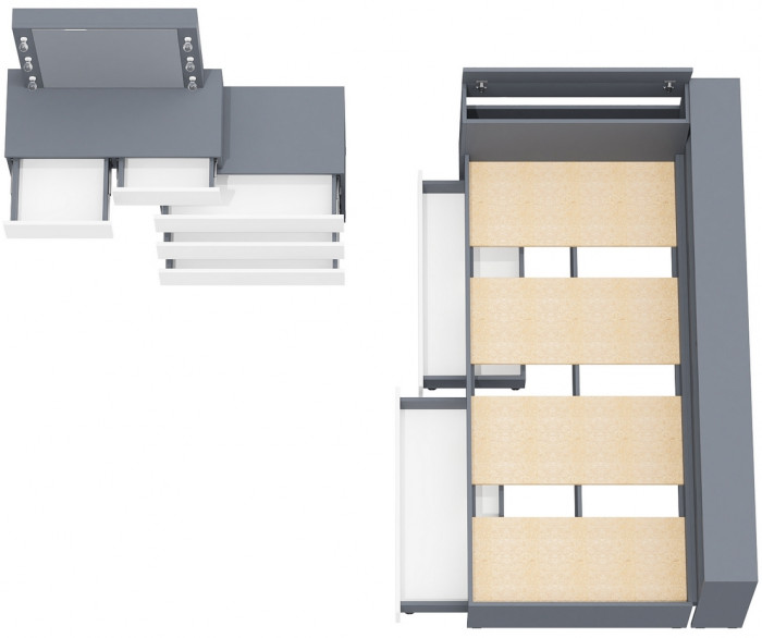 Ксения Кровать с ящиками 0900 + прикроватный блок + Столик с подсветкой 110, графит/белый