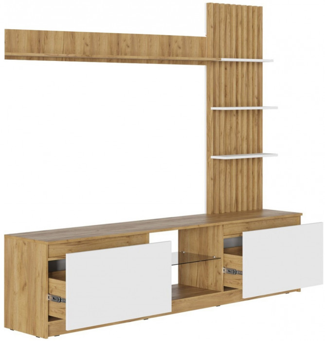 Гостиная Бостон МДФ (Белый глянец, Дуб Крафт Золотой)